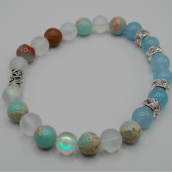 Beautiful AAA Aquamarine & African Opalite Agate & Moonstone Bracelet. - Picture 5 of 6